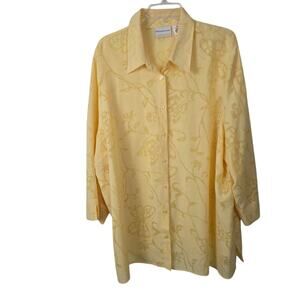 Alfred Dunner Yellow Burnout Sheer Sparkly Butterfly Cottage Core Shirt  24W